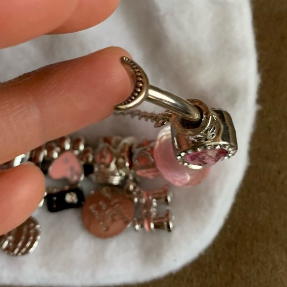 NEW Pandora Moon & Stars Open Bangle Bracelet Zirconia W/ NEW Pink Themed Charms - Picture 9 of 16